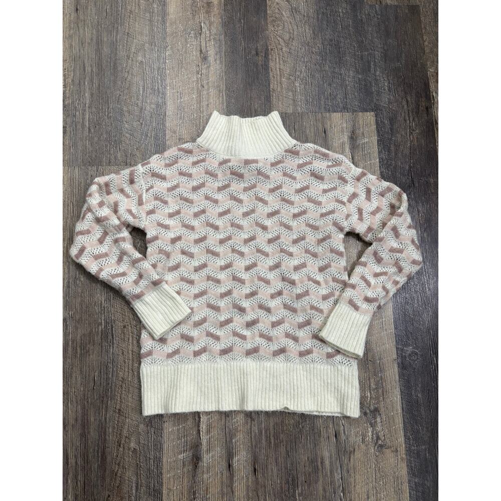 Liz Claiborne Womens Mock Neck Chevron Pointelle Knit‎ Sweater Cream Tan XS